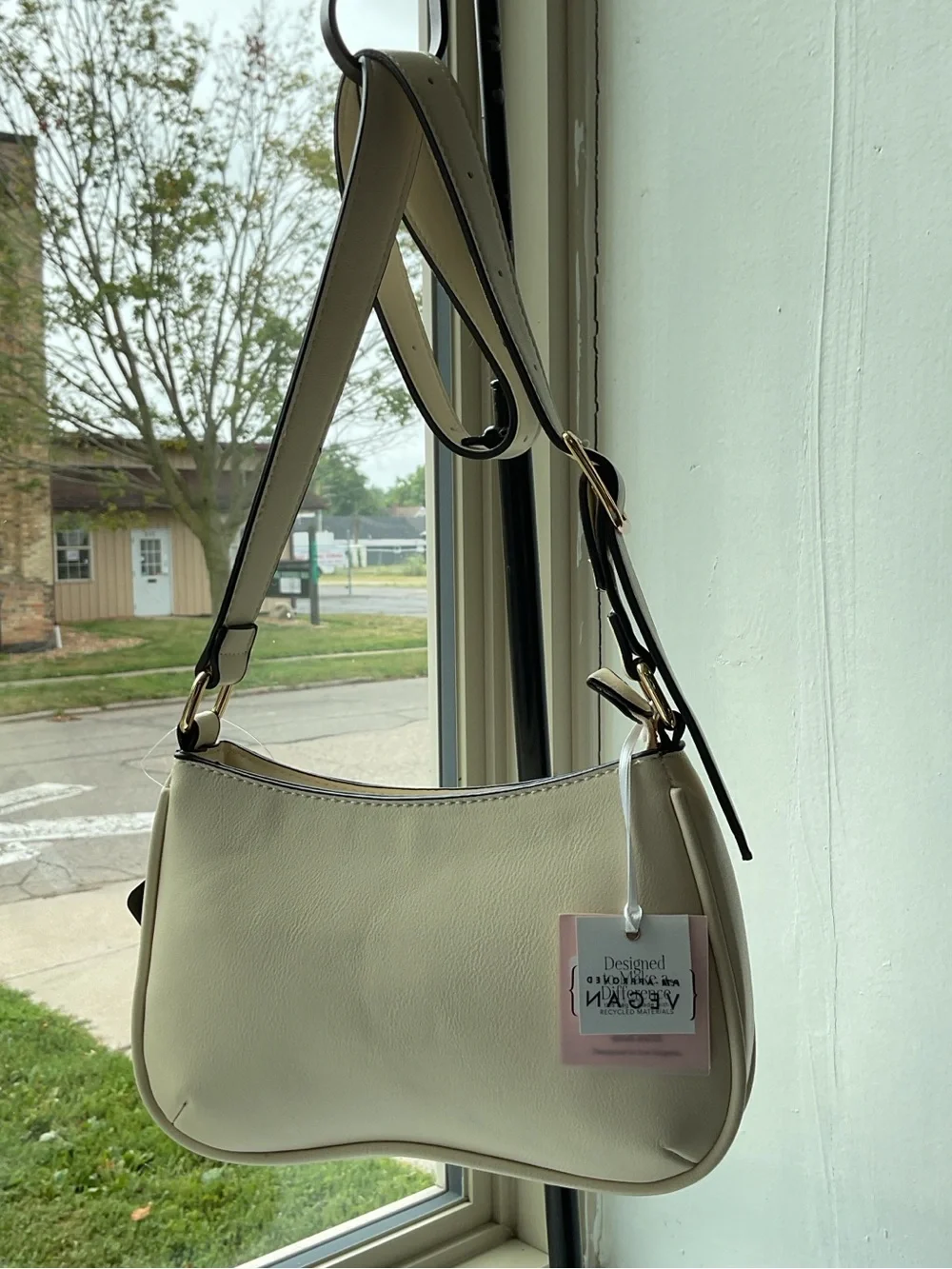 Cream Shoulder Bag with Adjustable Strap
